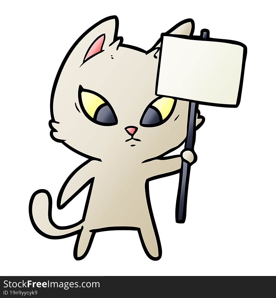 confused cartoon cat with protest sign. confused cartoon cat with protest sign