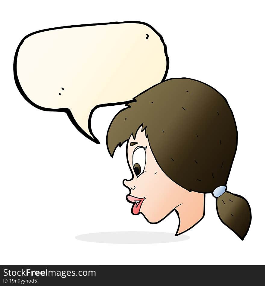 cartoon pretty female face with speech bubble