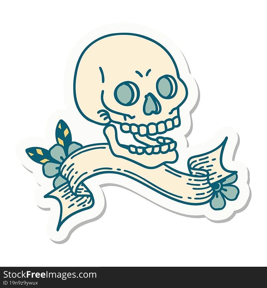 tattoo sticker with banner of a skull