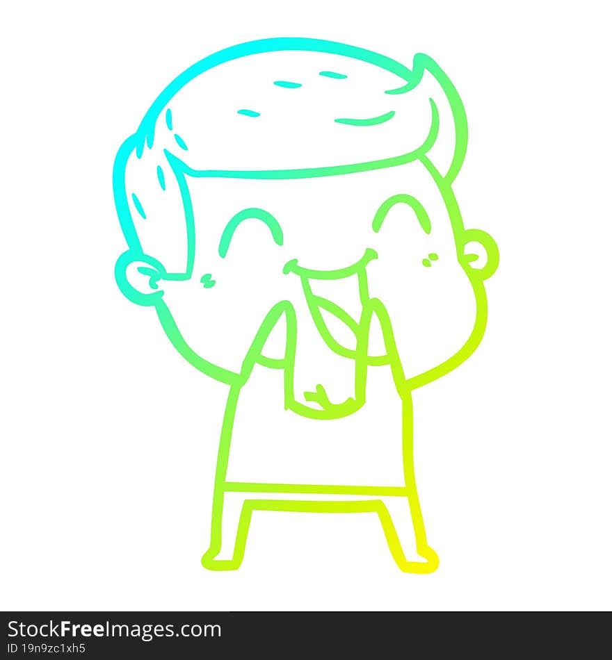 cold gradient line drawing of a cartoon man laughing