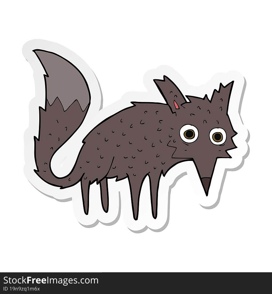 sticker of a funny cartoon little wolf