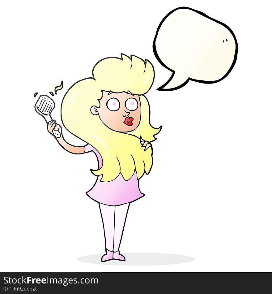 speech bubble cartoon woman brushing hair