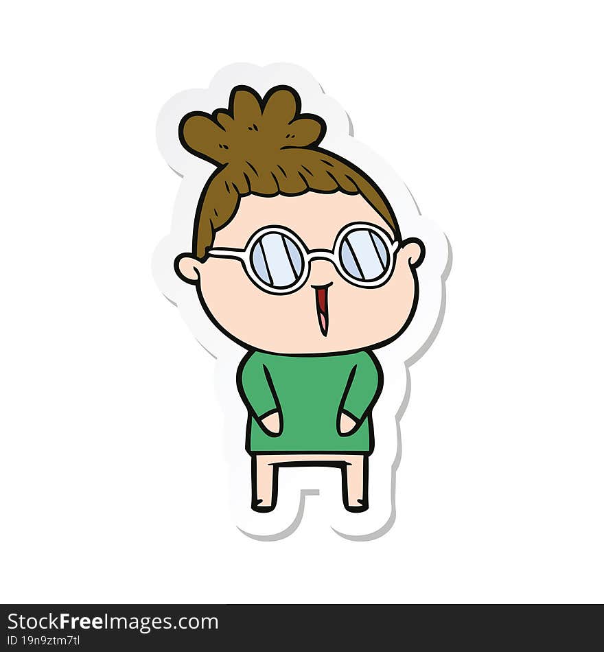 sticker of a cartoon woman wearing spectacles