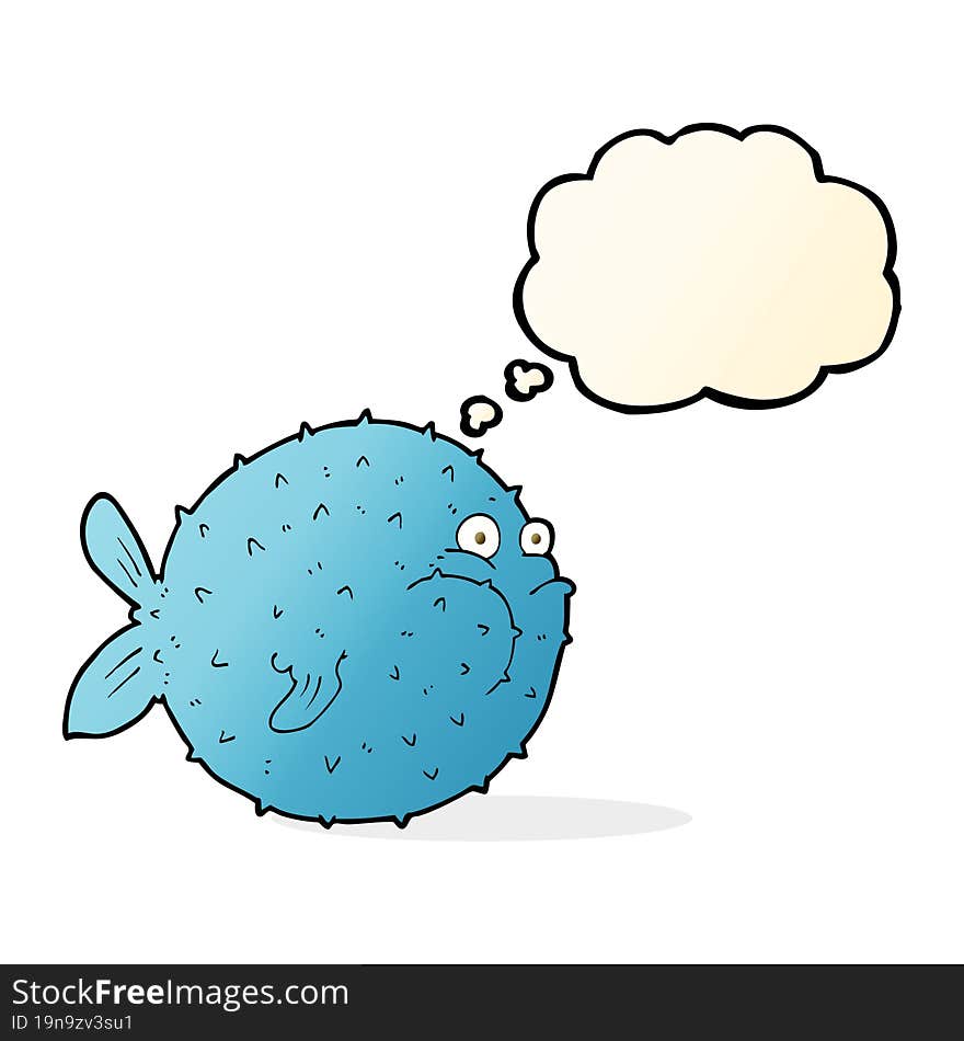 cartoon puffer fish with thought bubble