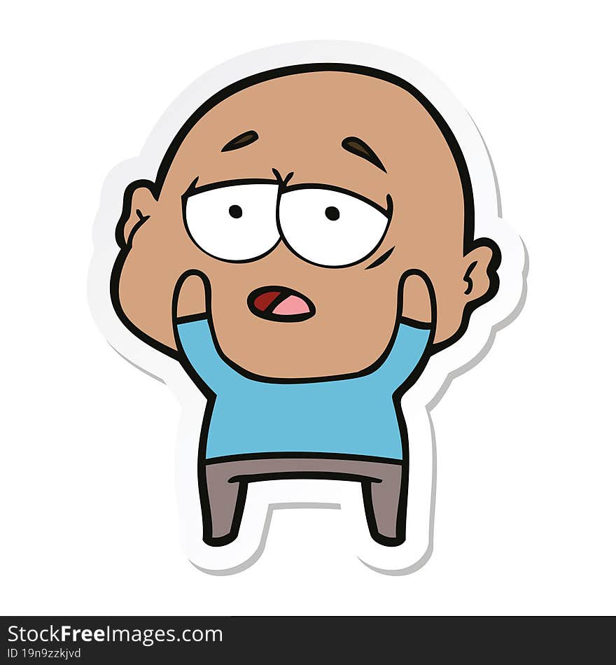 sticker of a cartoon tired bald man