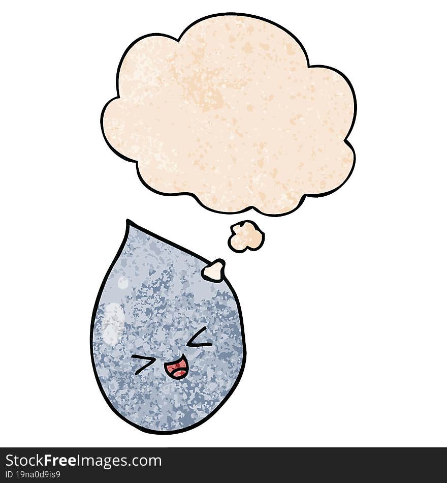 cartoon raindrop and thought bubble in grunge texture pattern style