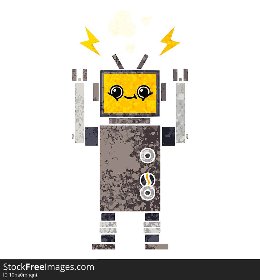 Retro Illustration Style Cartoon Robot