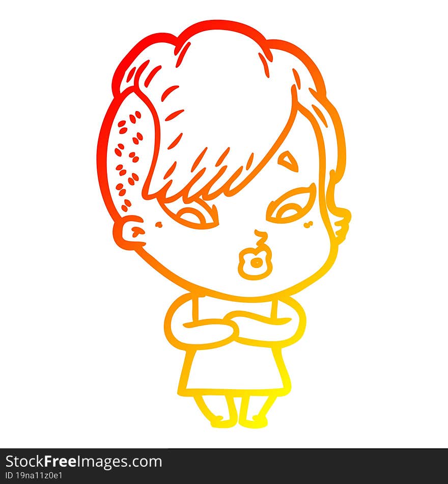 Warm Gradient Line Drawing Cartoon Surprised Girl