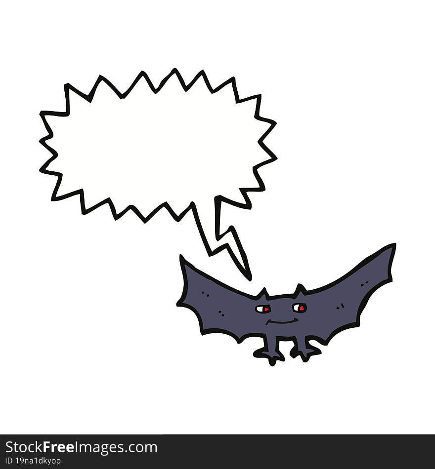 cartoon spooky vampire bat with speech bubble