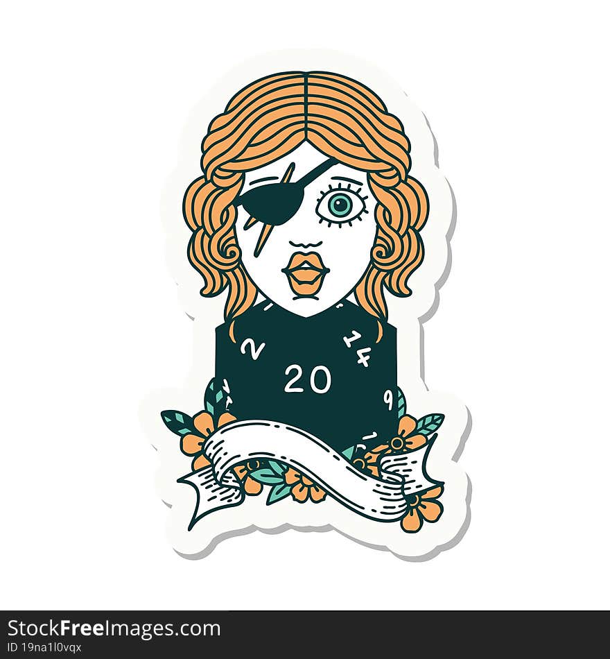 human rogue with natural twenty dice roll sticker