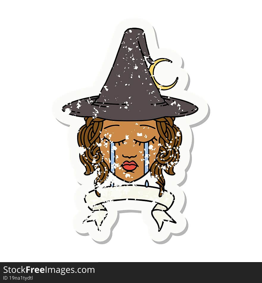 Retro Tattoo Style crying human witch with banner. Retro Tattoo Style crying human witch with banner