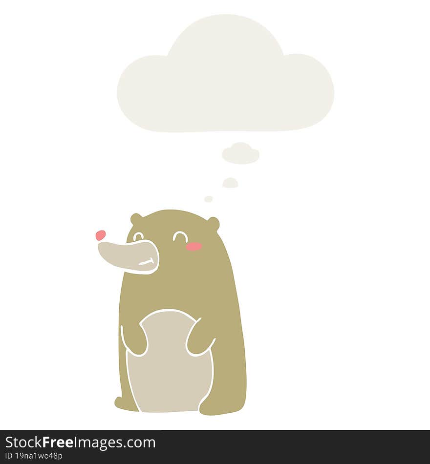 cute cartoon bear and thought bubble in retro style