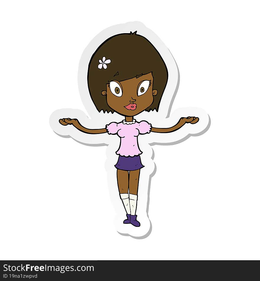 sticker of a cartoon woman making balancing gesture