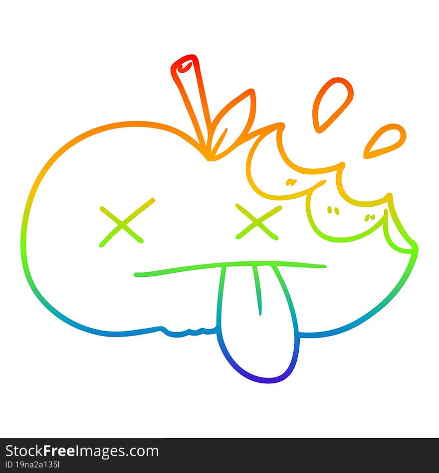 rainbow gradient line drawing cartoon bitten apple