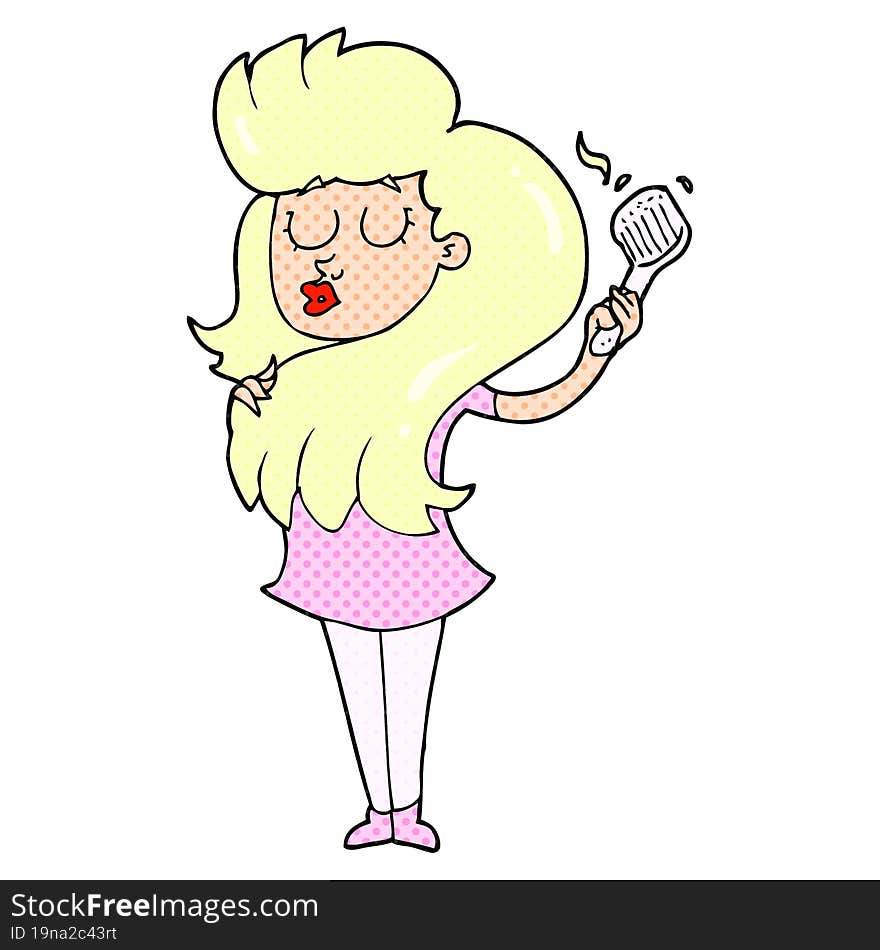 Cartoon Woman Brushing Hair