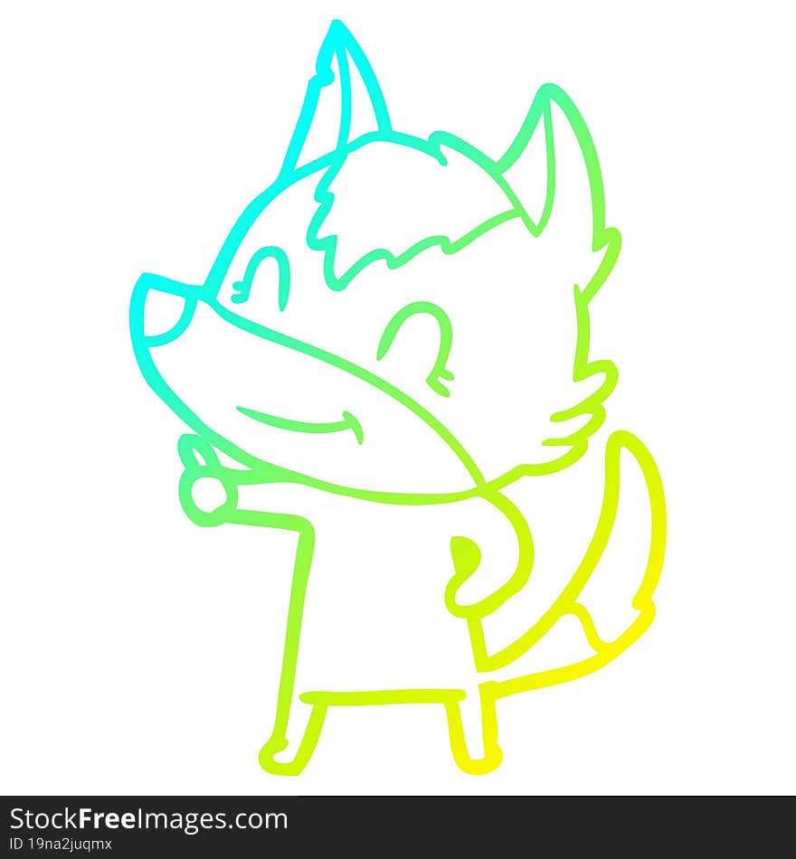 Cold Gradient Line Drawing Friendly Cartoon Wolf