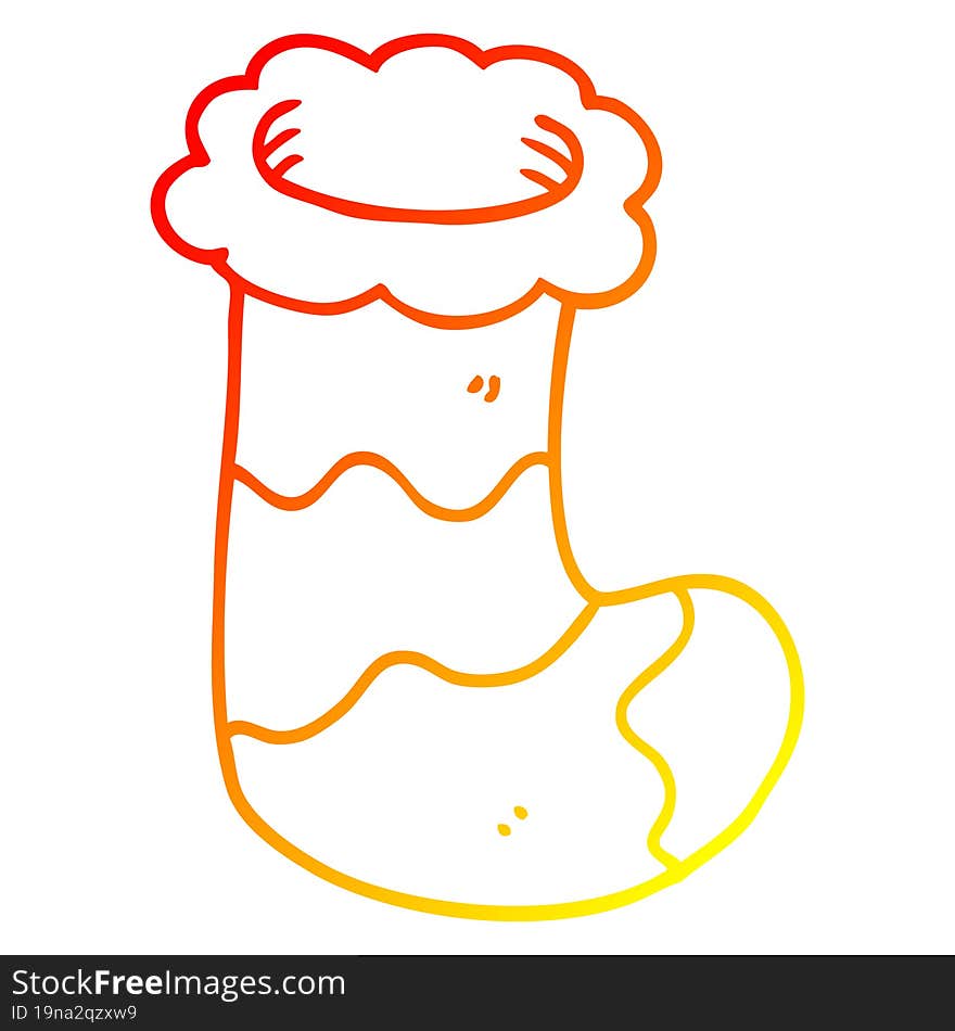 warm gradient line drawing of a cartoon christmas stocking