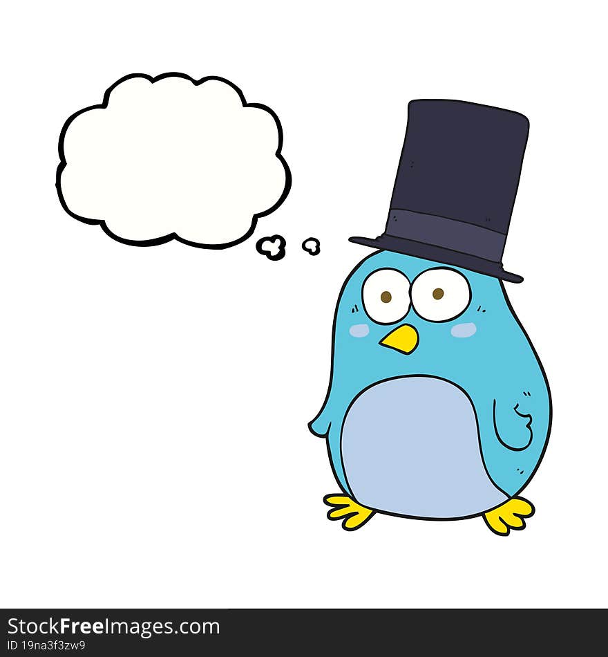 thought bubble cartoon bird wearing top hat