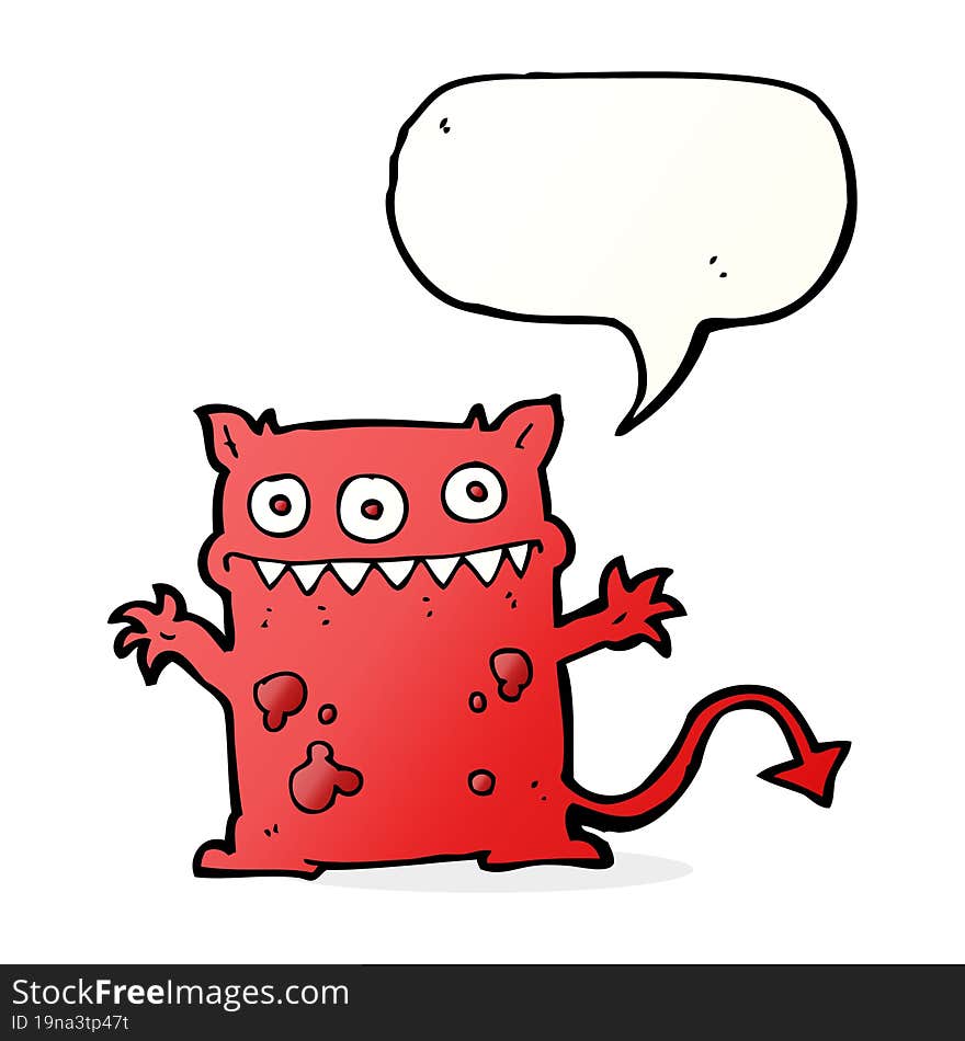 cartoon little monster with speech bubble