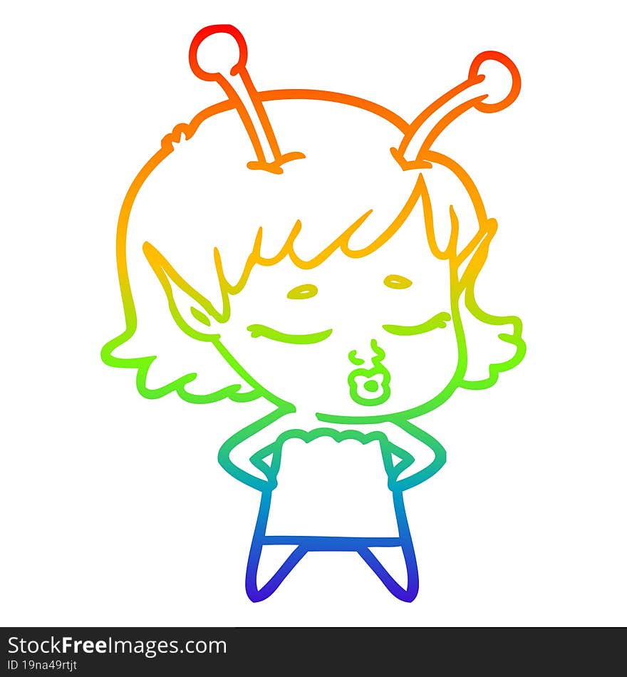 rainbow gradient line drawing cute alien girl cartoon