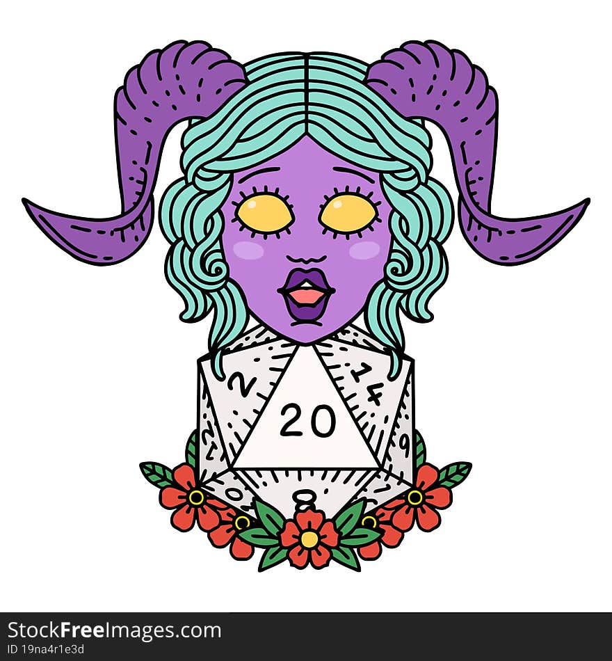 Tiefling With Natural Twenty Dice Roll Illustration