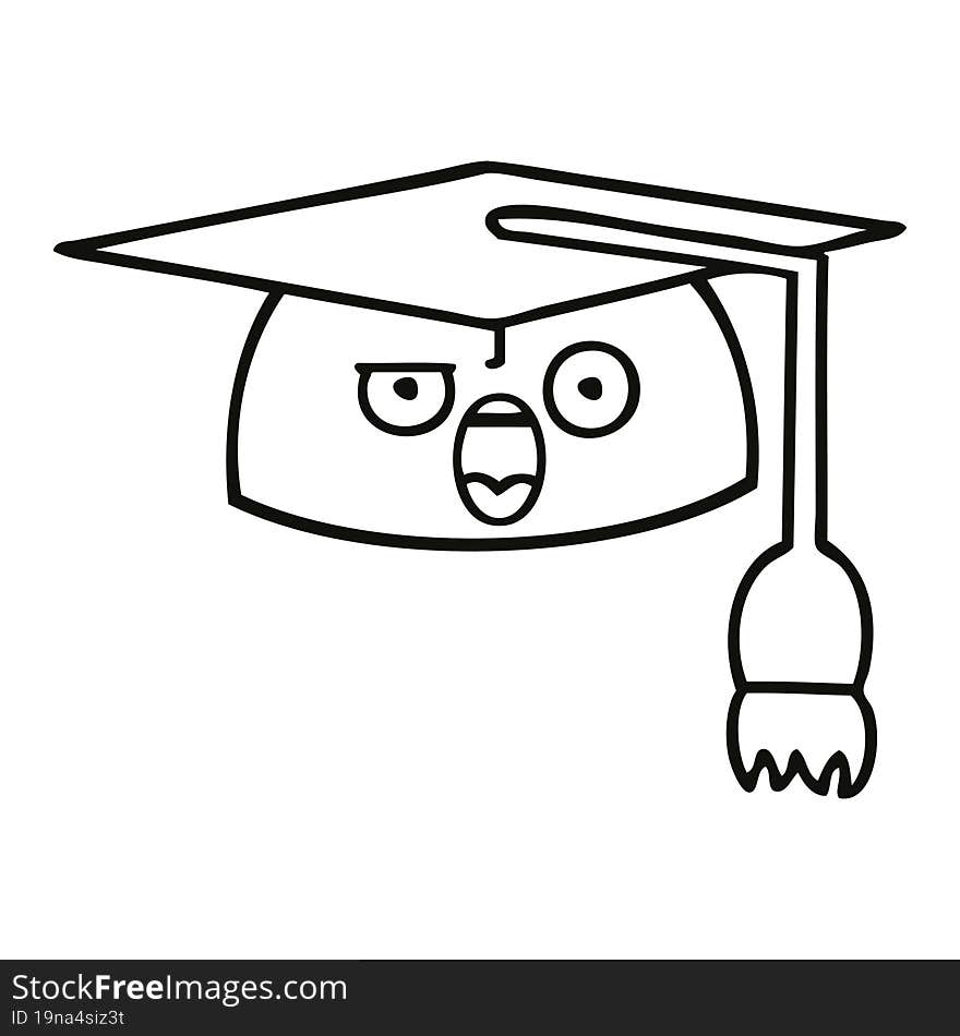 line drawing cartoon of a graduation hat