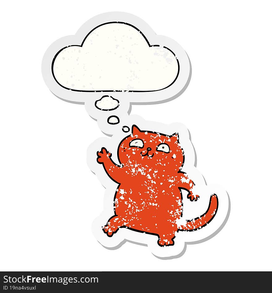 Cartoon Cat And Thought Bubble As A Distressed Worn Sticker