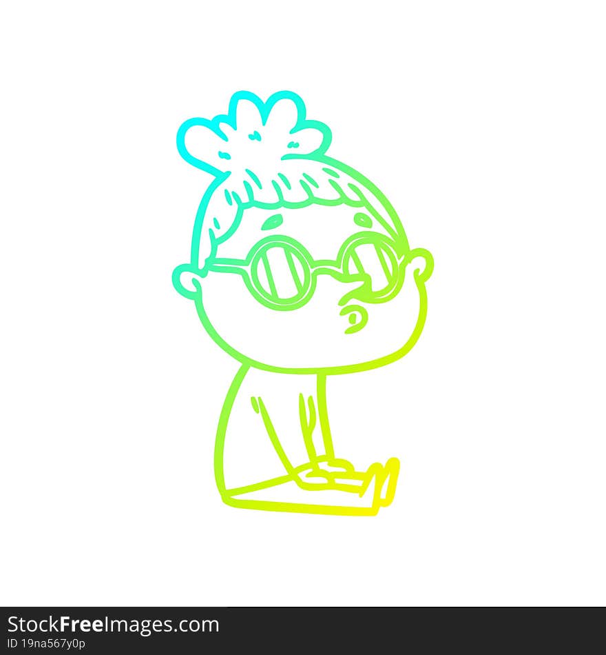 cold gradient line drawing cartoon woman wearing glasses