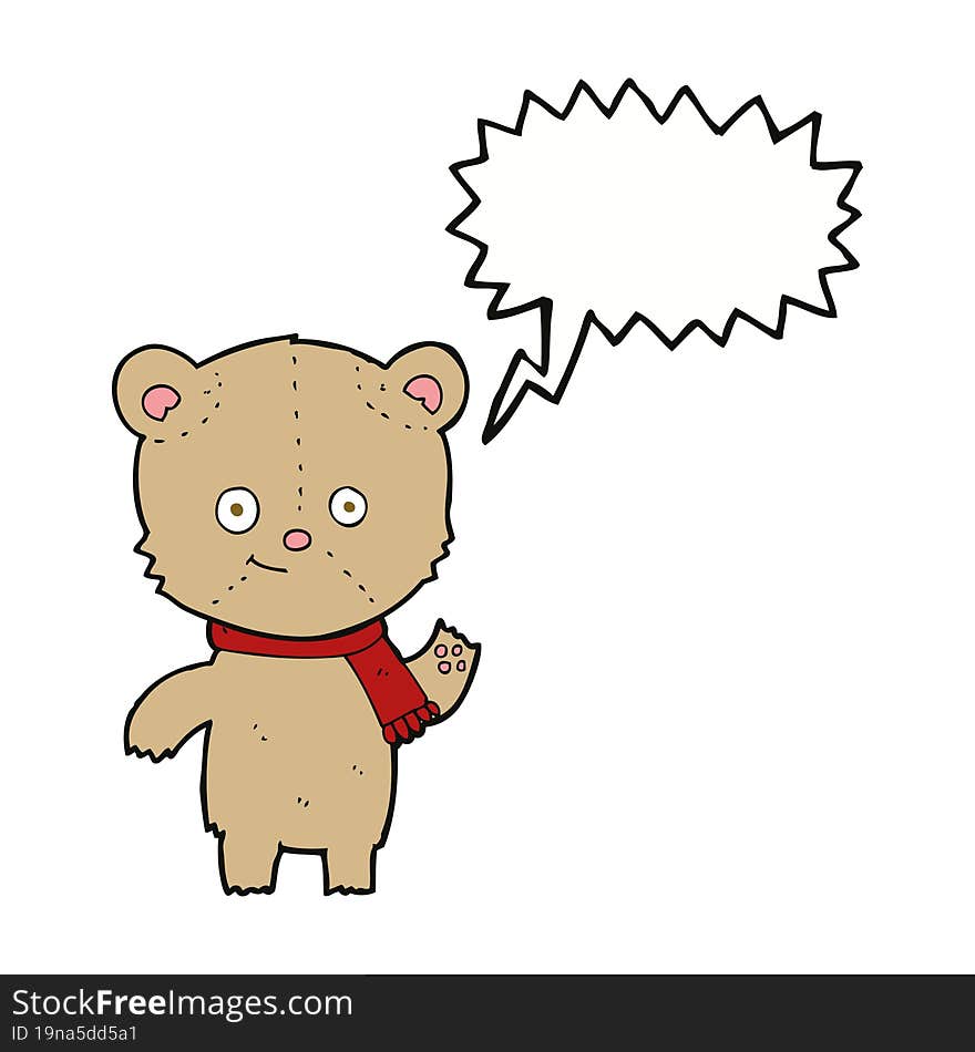 Cartoon Teddy Bear Waving With Speech Bubble