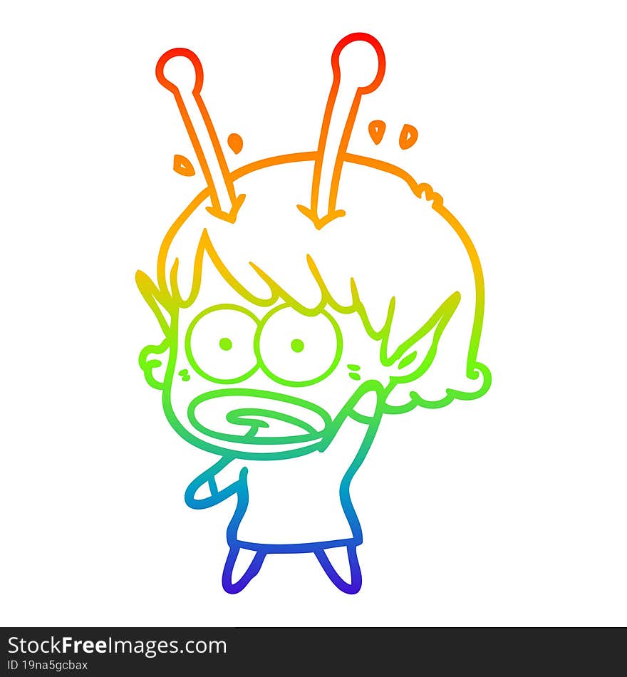 rainbow gradient line drawing cartoon shocked alien girl