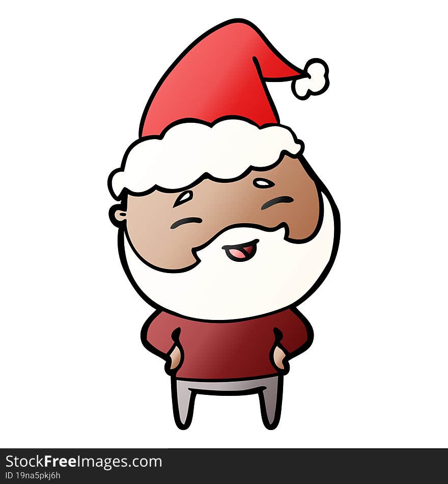 gradient cartoon of a happy bearded man wearing santa hat