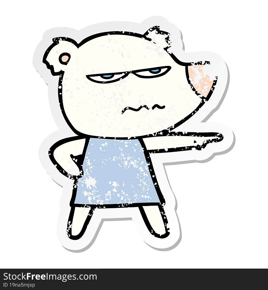 distressed sticker of a cartoon angry bear polar girl pointing