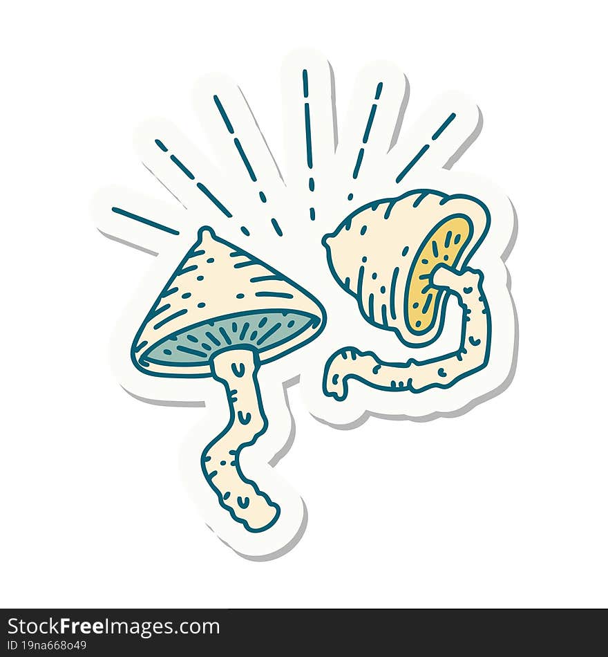 sticker of tattoo style mushrooms