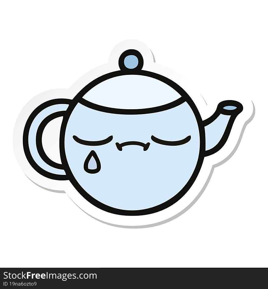 sticker of a cute cartoon sad tea pot