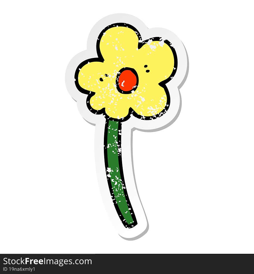 distressed sticker of a cartoon flower