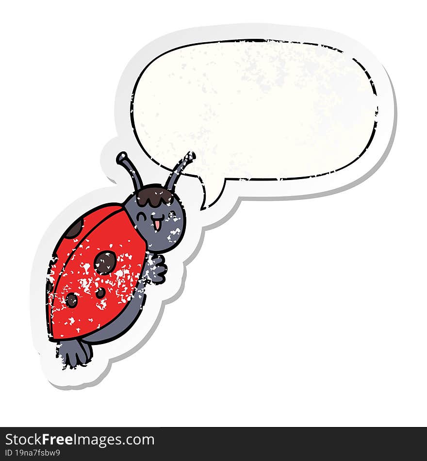 cute cartoon ladybug and speech bubble distressed sticker