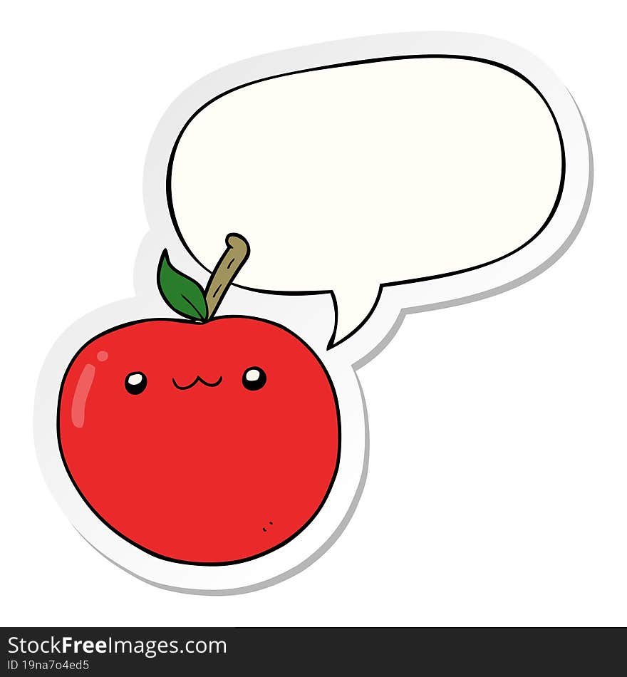 cartoon cute apple and speech bubble sticker