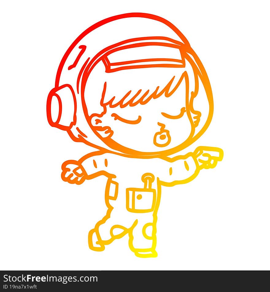 warm gradient line drawing cartoon pretty astronaut girl pointing