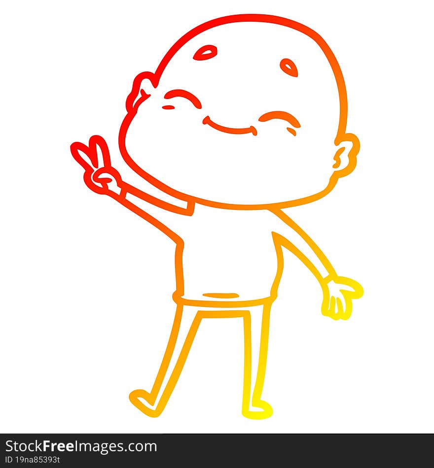 Warm Gradient Line Drawing Happy Cartoon Bald Man