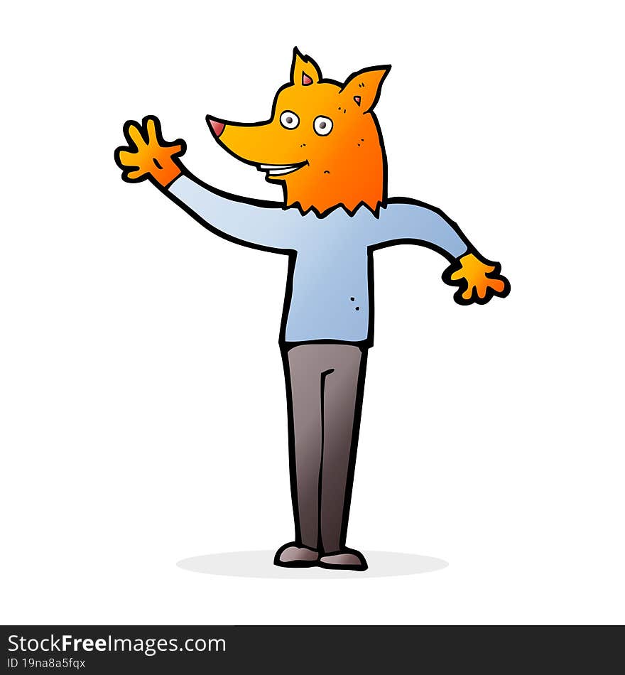 cartoon waving fox man