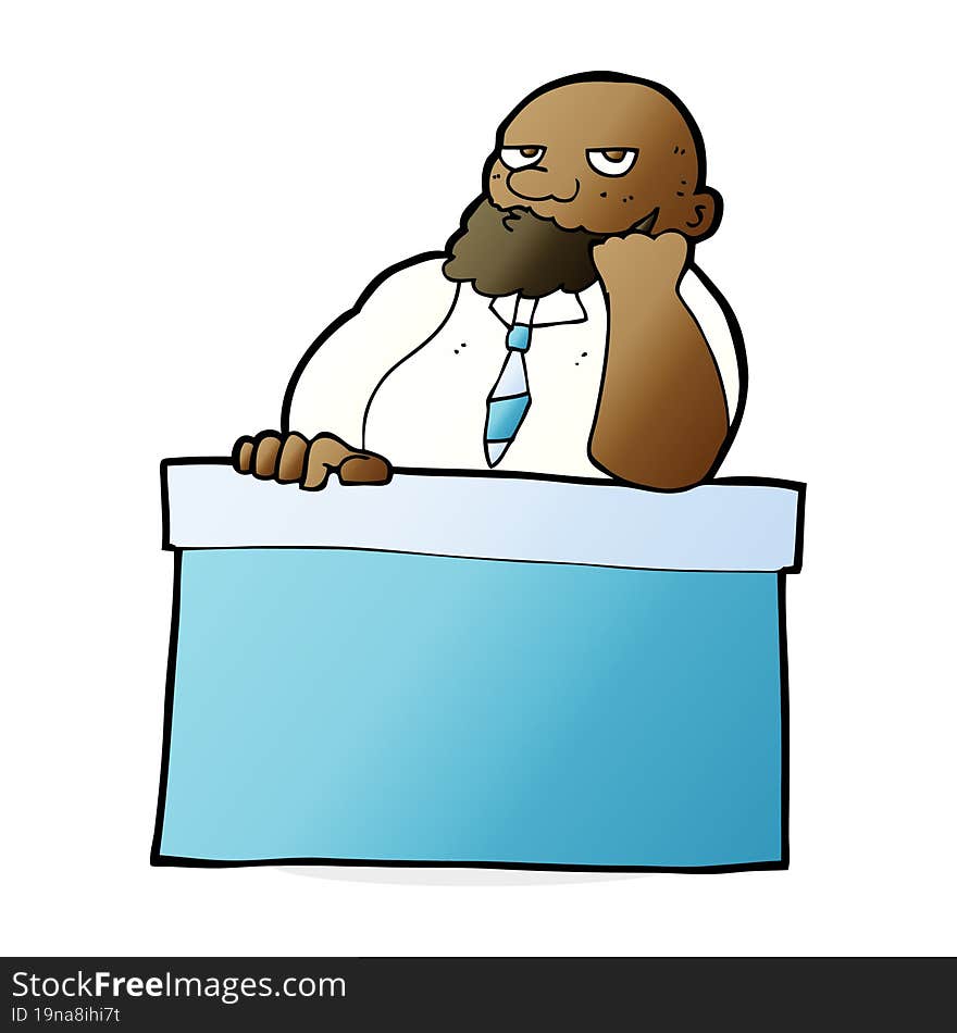 cartoon bored man at desk