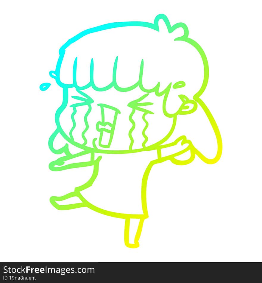 Cold Gradient Line Drawing Cartoon Woman In Tears