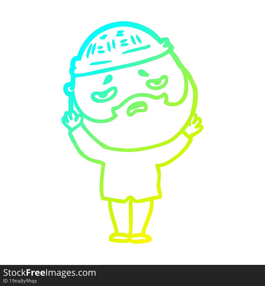 cold gradient line drawing cartoon worried man with beard