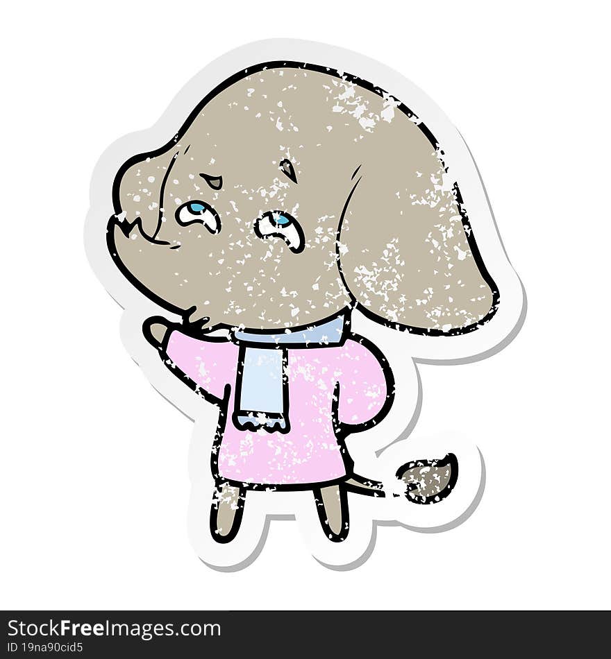 distressed sticker of a cartoon elephant remembering