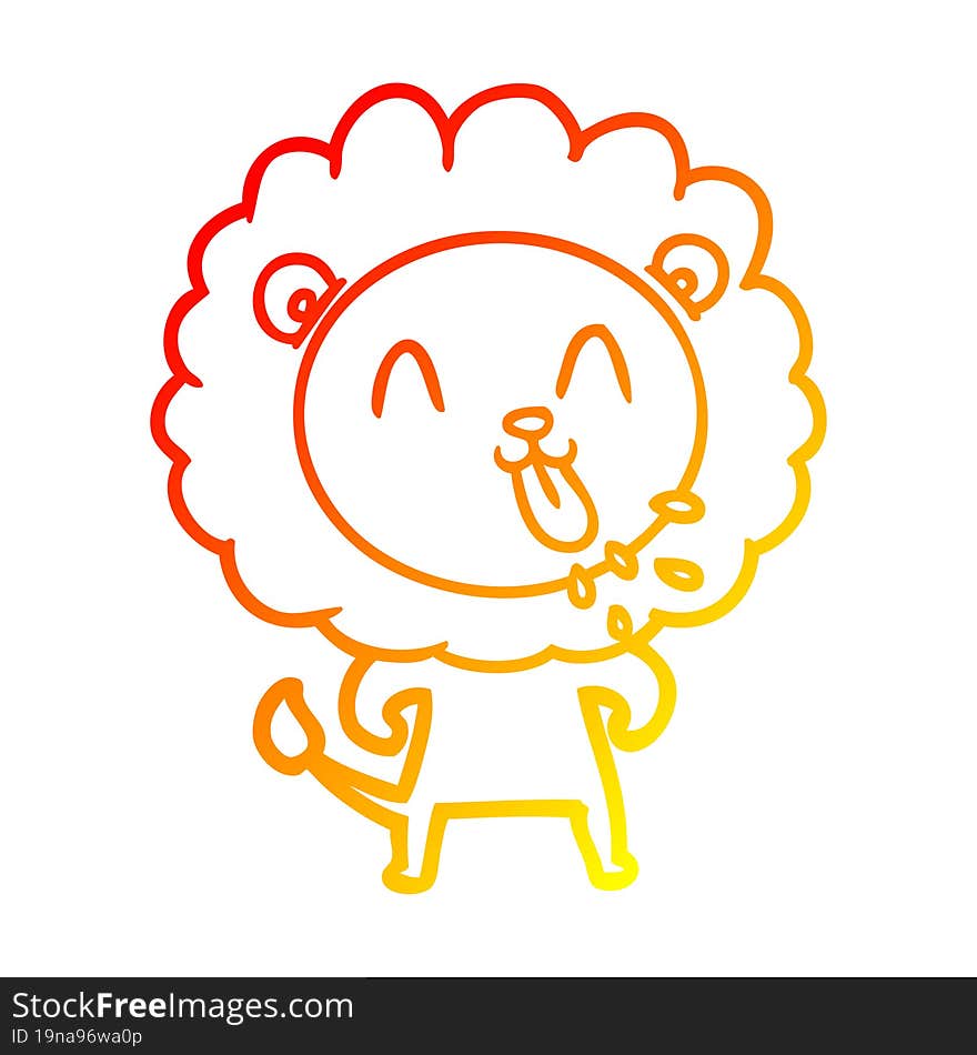 warm gradient line drawing of a happy cartoon lion