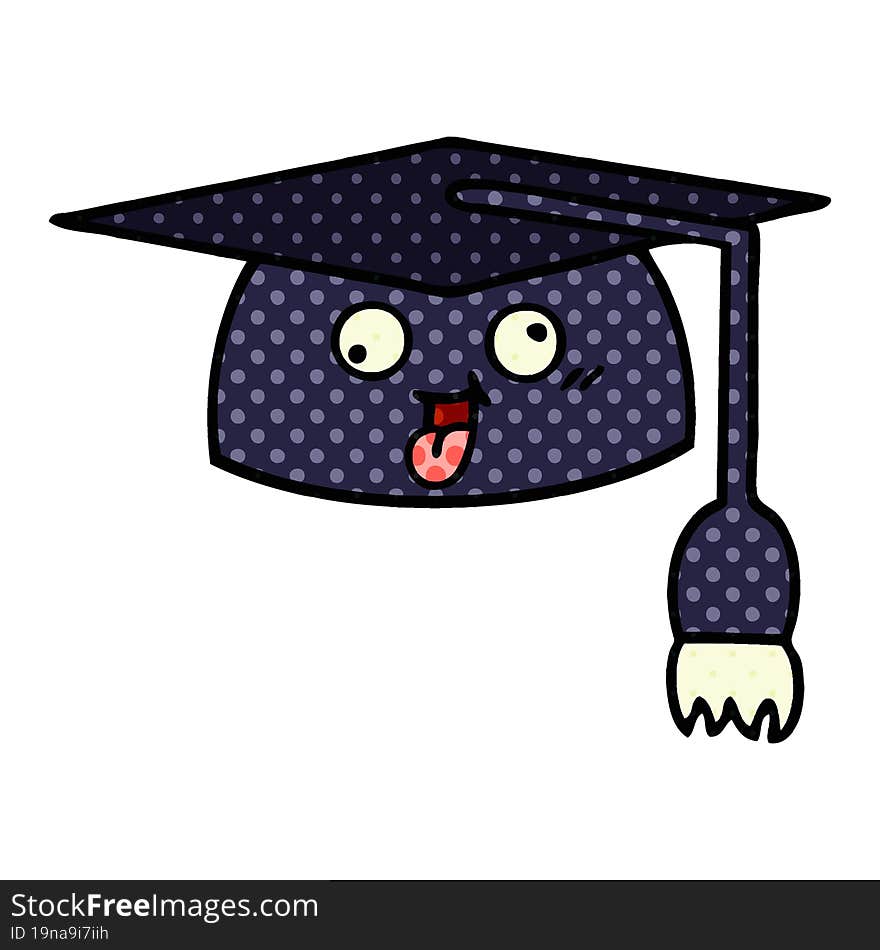 comic book style cartoon graduation hat