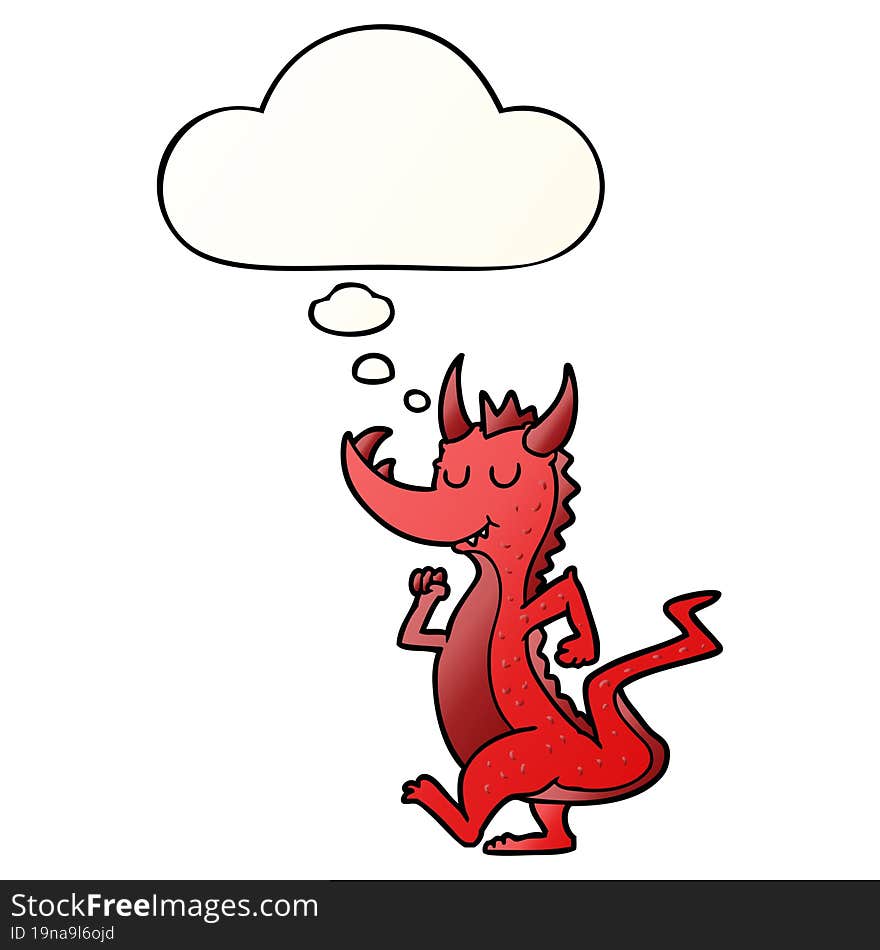 cartoon cute dragon with thought bubble in smooth gradient style