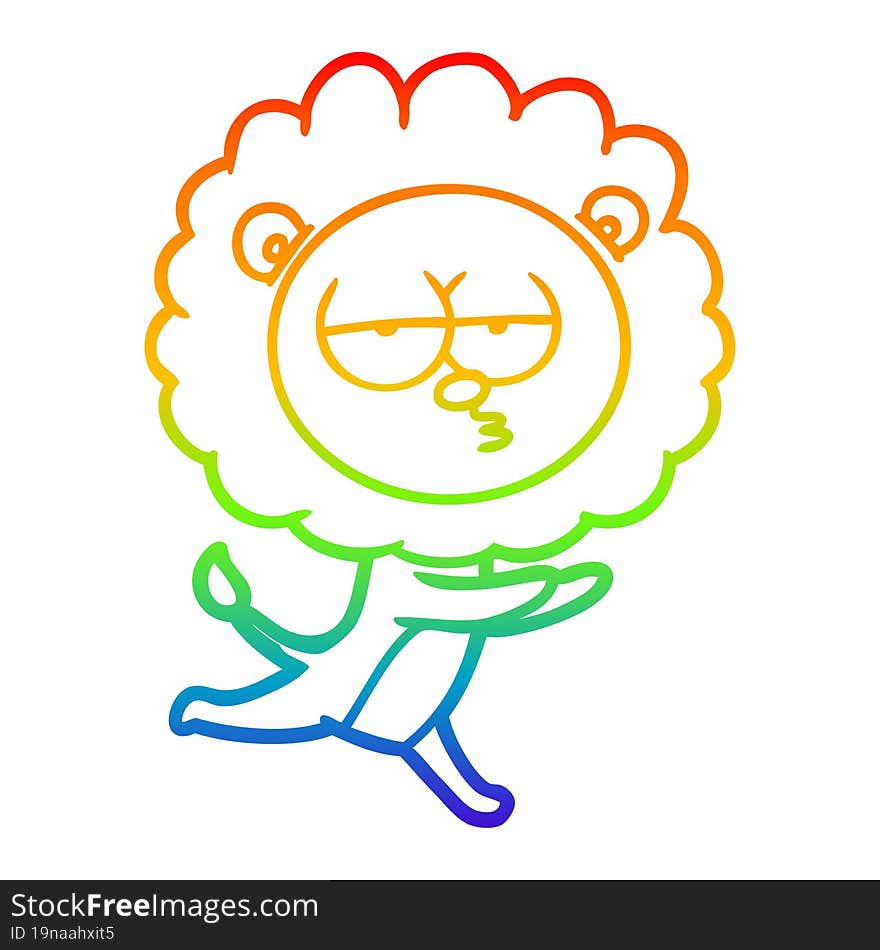 Rainbow Gradient Line Drawing Cartoon Running Lion