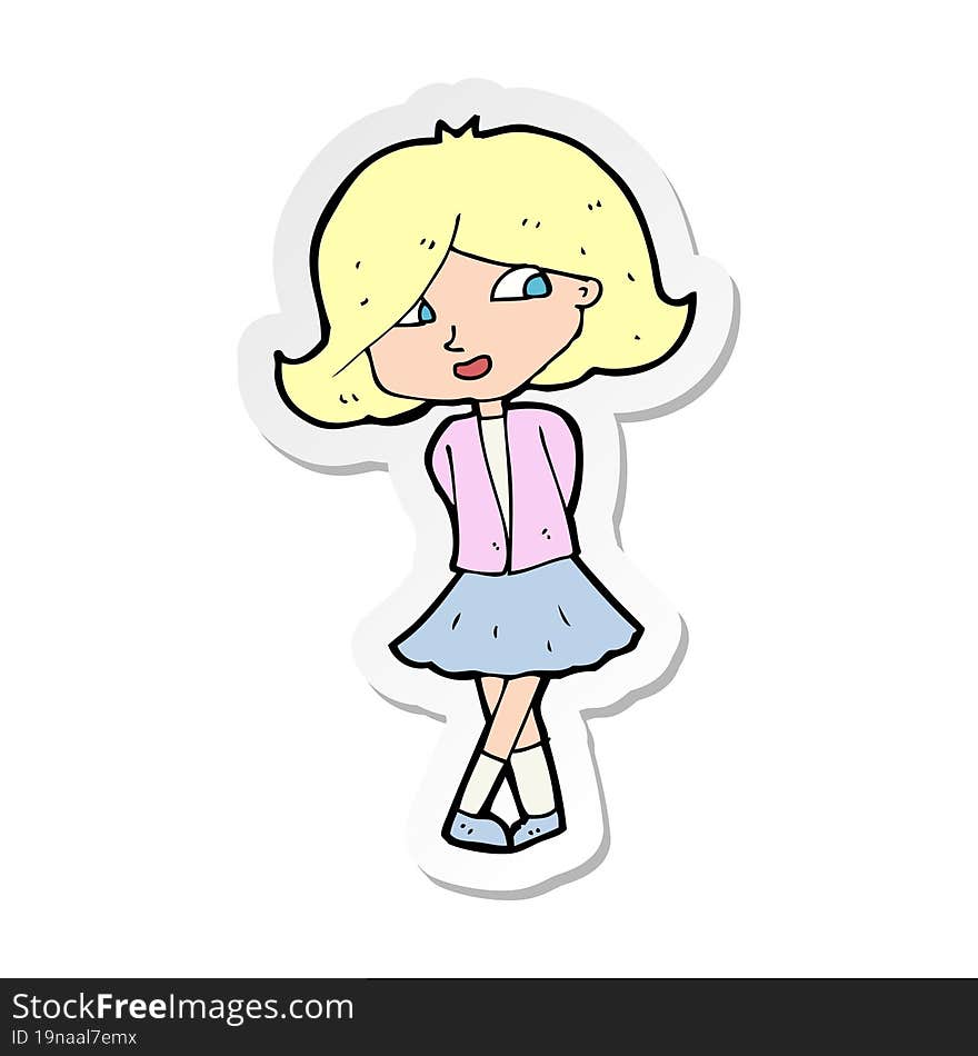 sticker of a cartoon happy girl