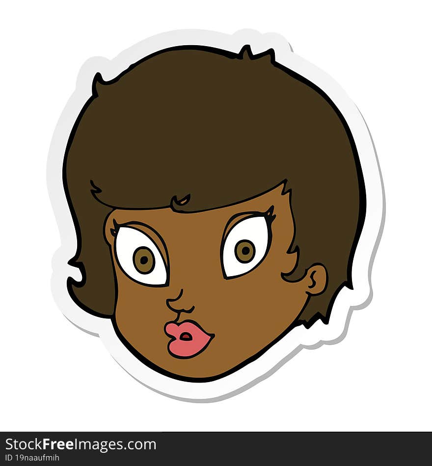 sticker of a cartoon surprised female face